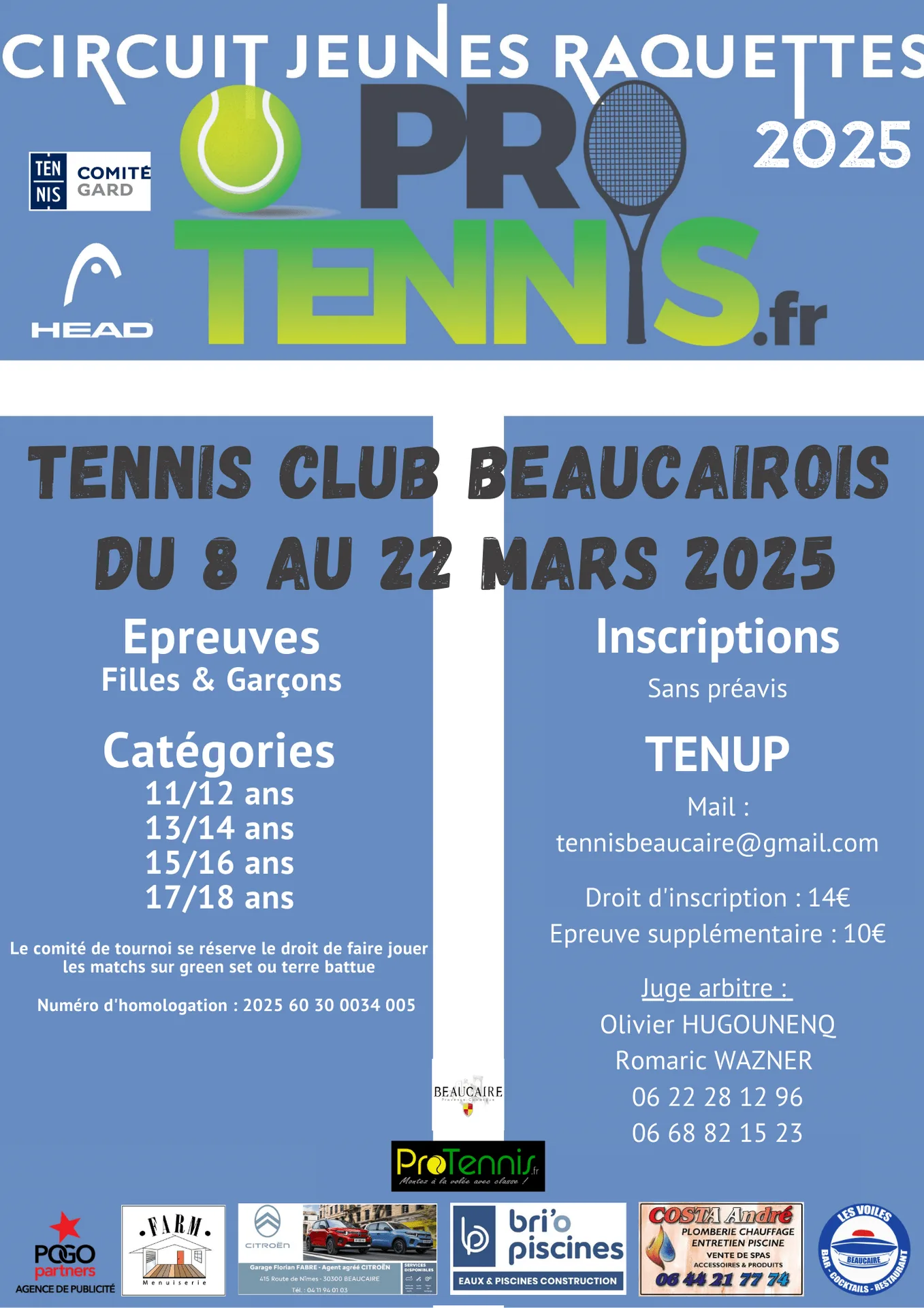 Affiche des tournois jeunes PROTENNIS.FR