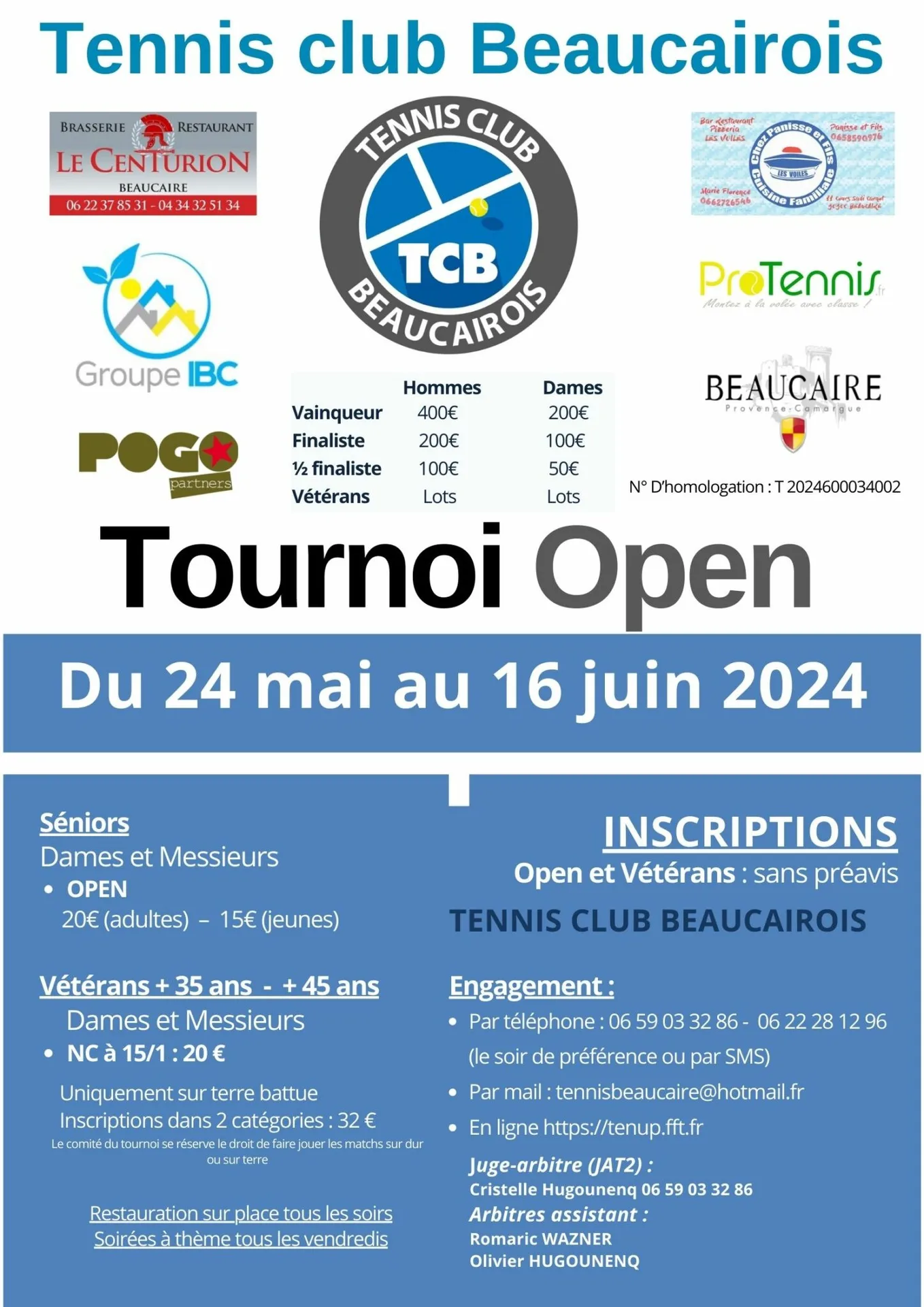 Affiche du tournoi OPEN +35/+45 du TC Beaucairois